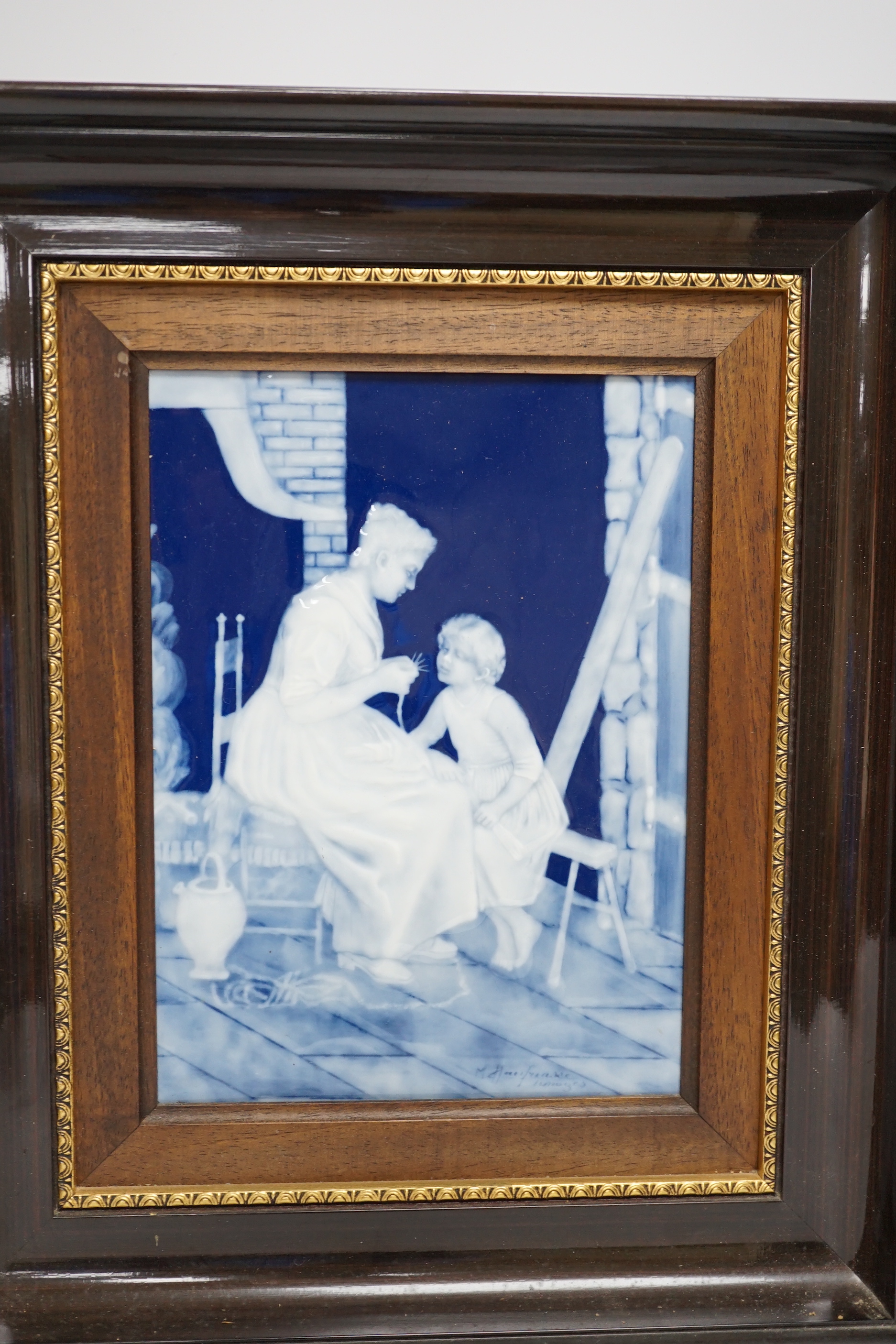 A large framed Limoges pate sur pate plaque, signed Chaufuasse, 43 x 36cm overall